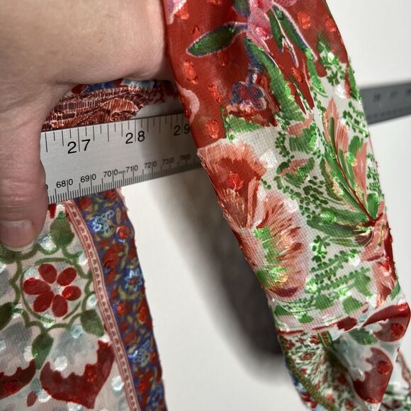 Zara Top Womens XL Patchwork Floral V Neck Ruffle Boho Swiss Dot Chiffon Blouse - Picture 3 of 16